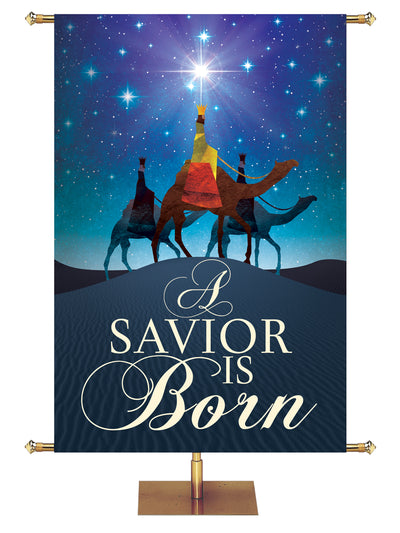 Church Banner for Christmas with Three Wise Men A Savior is Born (2) Luke 2:11.