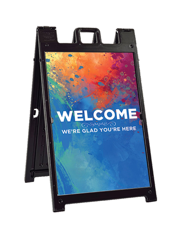 Hues of Inspiration Design Welcome A-Frame Sign and Stand Set