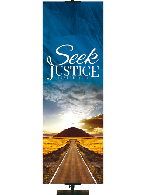 In His Service Seek Justice Banner