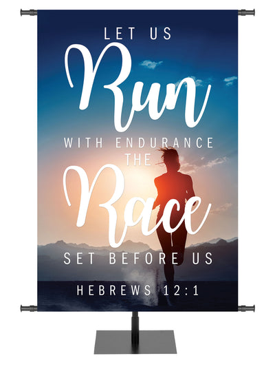 Church Banner Runner Let Us Run with Endurance Hebrews 12:1