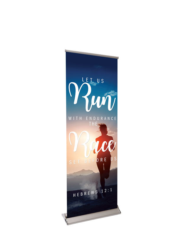 Retractable Banner with Stand Inspiration in Christ Let Us Run with Endurance - Year Round Banners - PraiseBanners