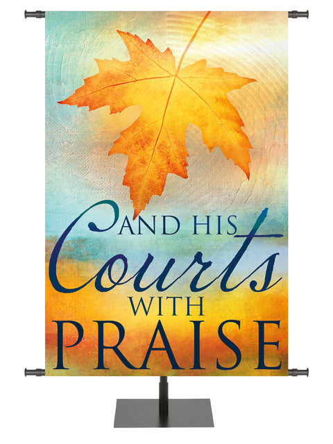 A Joyous Autumn Banner And His Courts With Praise with Fall Maple Leaf on watercolor background
