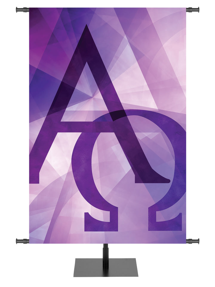 Symbols of the Liturgy Alpha and Omega in Blue, Green, Purple, Red and White