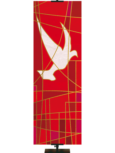 Luminescent Stained Glass Fabric Church Banner with Dove in Blue, Green, Purple or Red