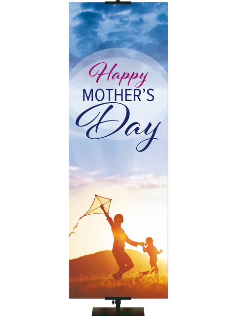 Banner for Mother's Day Mother and Child Running With Kite