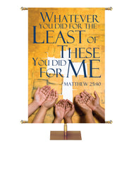 Whatever You Did Hands with Cross Mission Banner in blue, green, purple, red, or yellow