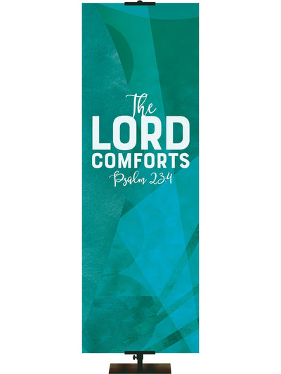 Promises of God The Lord Comforts Psalm 23:4 available in vibrant Green, Purple, Teal or Yellow 