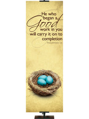 He Who Began a Good Work Yellow Renewal in Spring Easter Banner