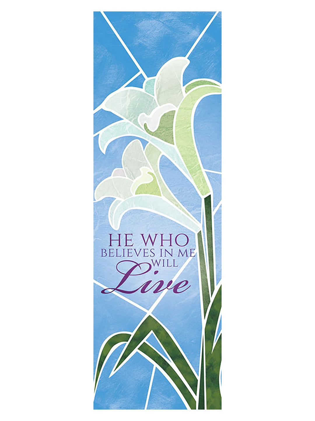 Scripture Wall Hanging He Who Believes Eternal Emblems of Easter - Home Worship - PraiseBanners