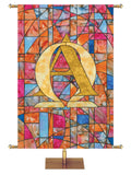 Alpha and Omega Stained Glass Symbols of Faith Banner