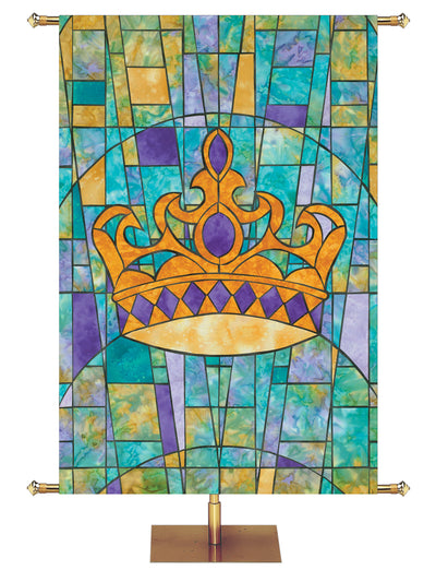 Crown Stained Glass Symbols of Faith Banner