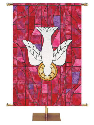 Descending Dove Stained Glass Symbols of Faith Pentecost Banner