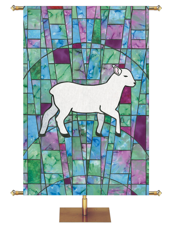 Lamb Stained Glass Symbols of Faith Banner