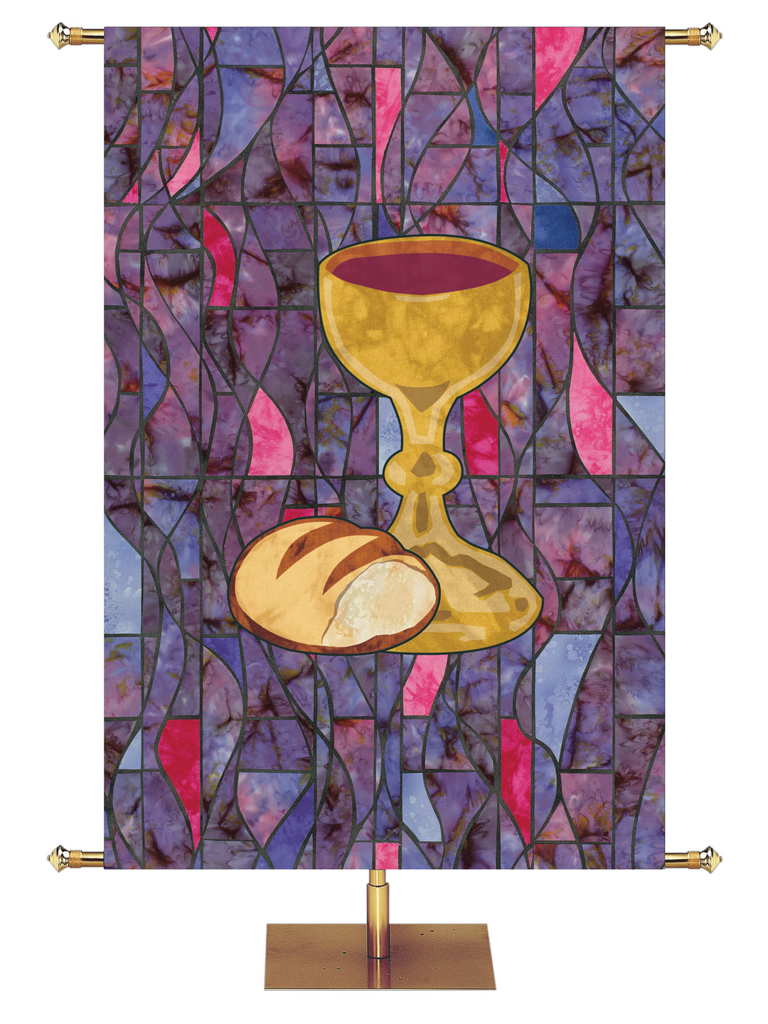 Communion Bread and Wine Stained Glass Symbols of Faith Banner