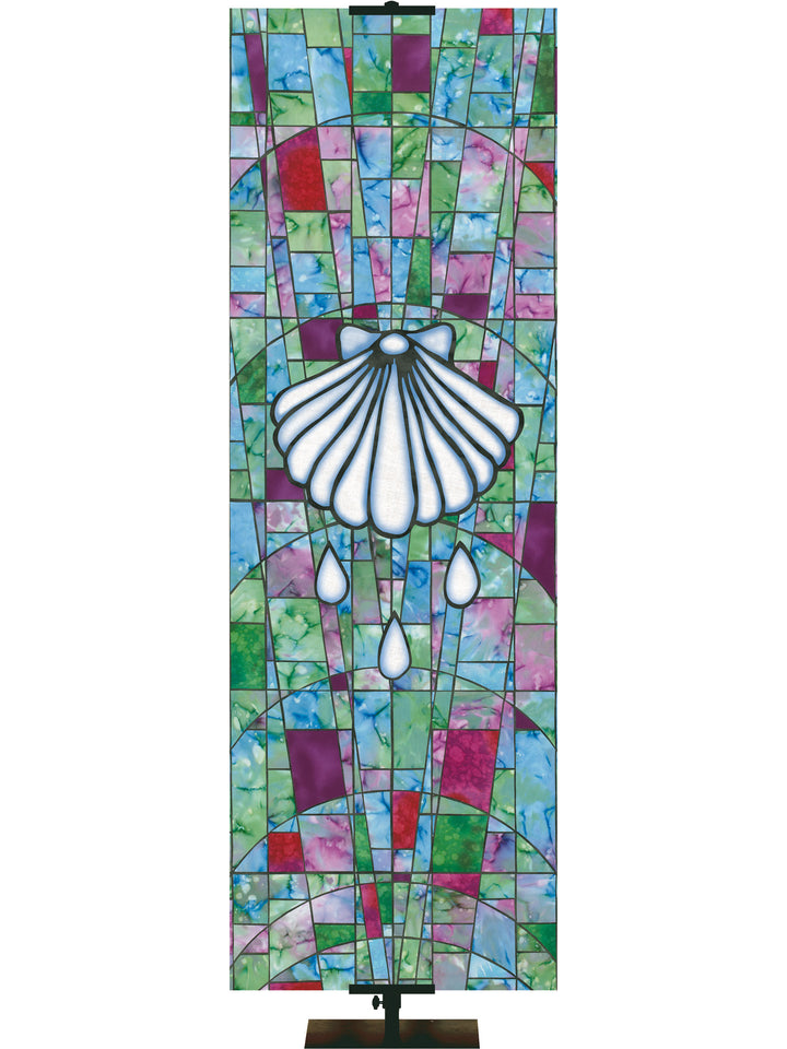 Stained Glass Symbols of Faith Baptism Shell - Liturgical Banners - PraiseBanners