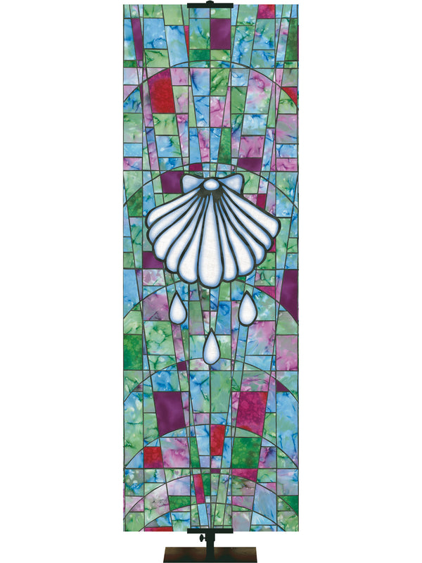 Stained Glass Symbols of Faith Baptism Shell