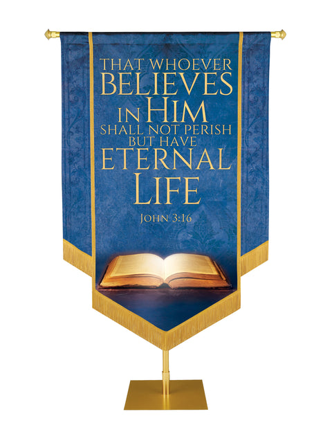 Holy Scriptures That Whoever Believes Embellished Banner - Handcrafted Banners - PraiseBanners