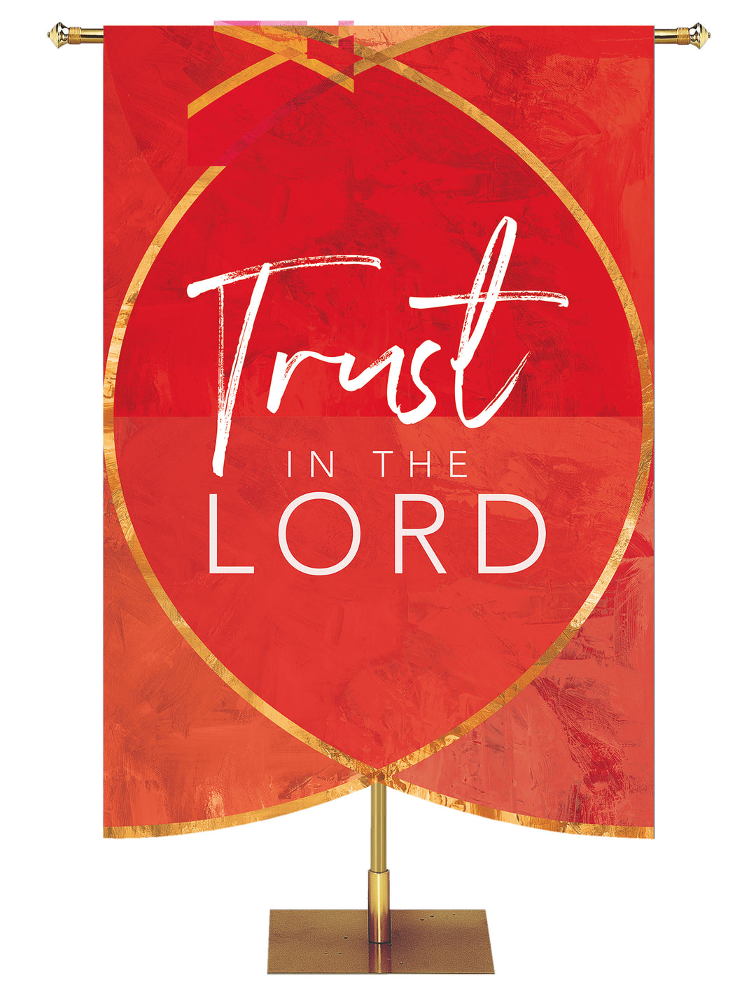 Trust in the Lord with sculpted Christian Fish symbol church banner in blue, green, purple or red.