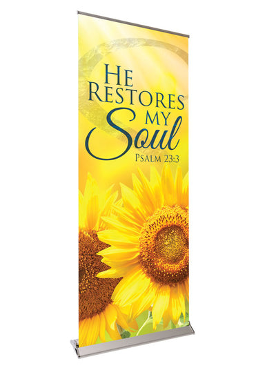 Retractable Banner with Stand Signs of Spring He Restores My Soul - Year Round Banners - PraiseBanners