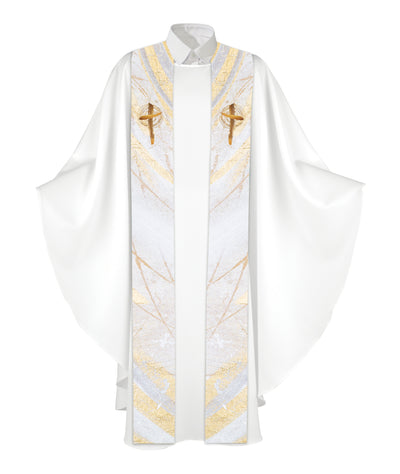 Stole for Easter Echoes of Easter with Cross Symbol in golds and bronze on white 