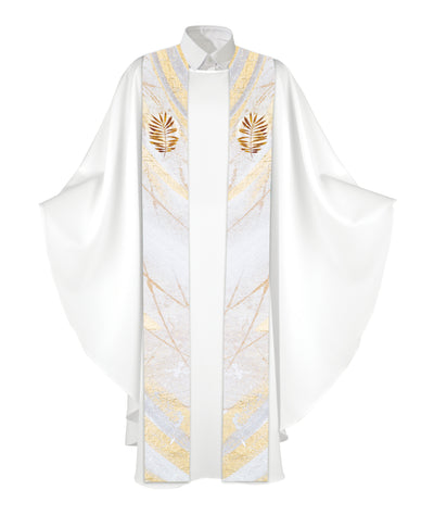 Stole for Easter Echoes of Easter with Palm Leaf Symbol in golds and bronze on white 