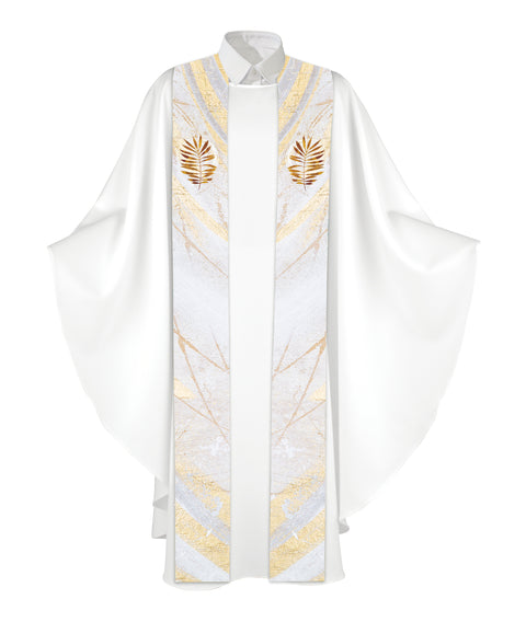 Stole for Easter Echoes of Easter with Palm Leaf Symbol in golds and bronze on white 