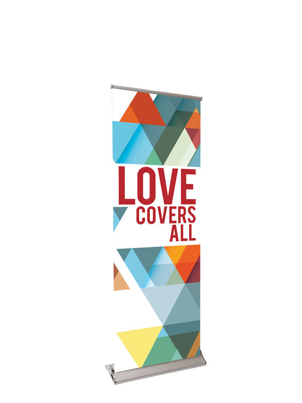 Retractable Banner with Stand The Dynamic Word Love Covers All - Year Round Banners - PraiseBanners