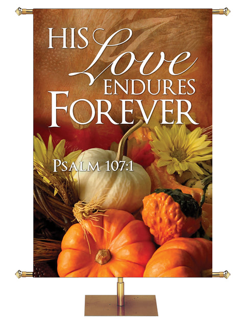 His Love Endures Pumpkin Design Contemporary Thanksgiving Banner