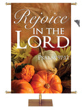 Rejoice in the Lord Design 4 Psalm 97:12 Church Banner for Fall and Thanksgiving with pumpkins