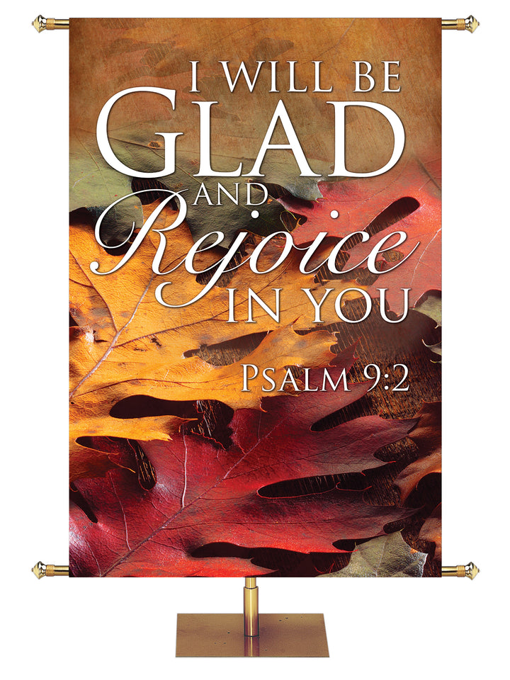 I Will Be Glad Design 4 Psalm 9:2 Church Banner for Fall and Thanksgiving with Autumn leaves