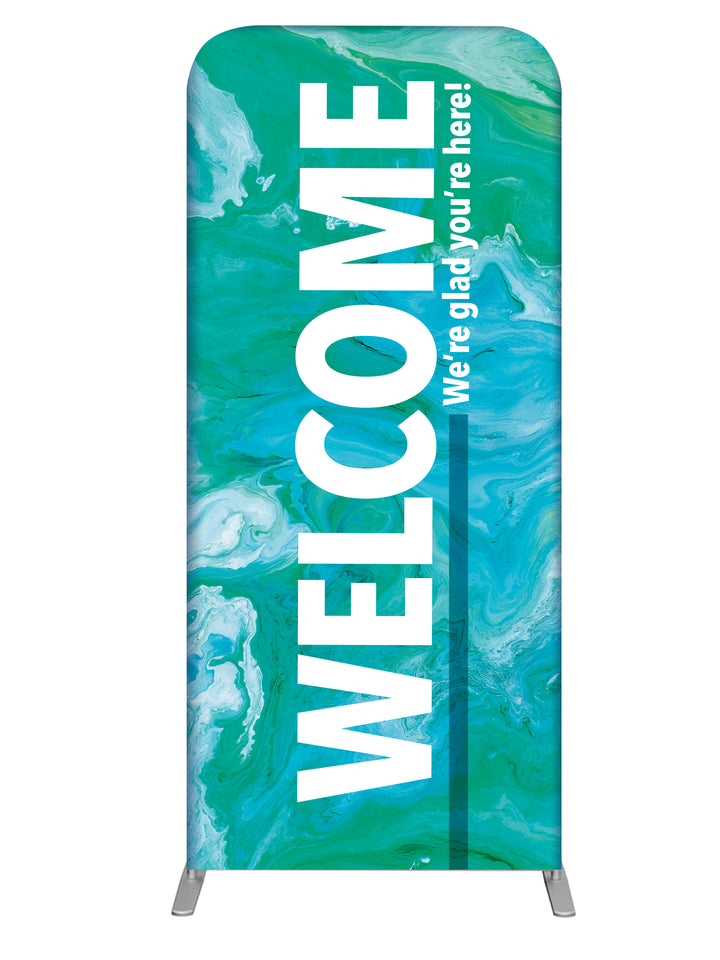 Church Welcome Tube Display Banner. Gospel Impressions design in Blue, Purple, Red and Teal
