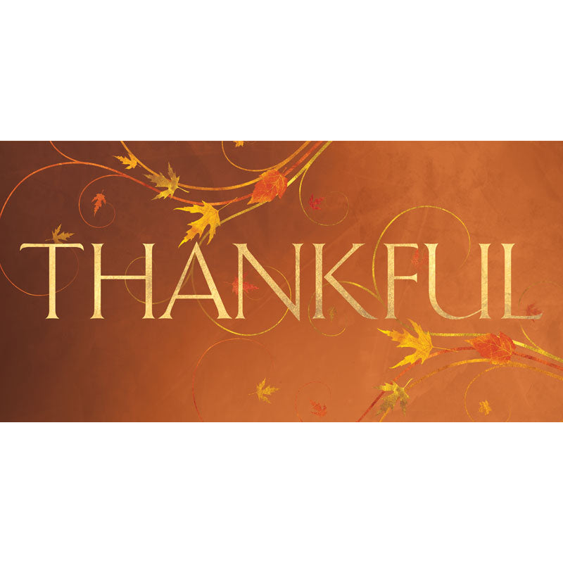 Thankful with Golden Whimsical Fall Leaves Faux Foil  Horizontal Banners for Autumn and Thanksgiving