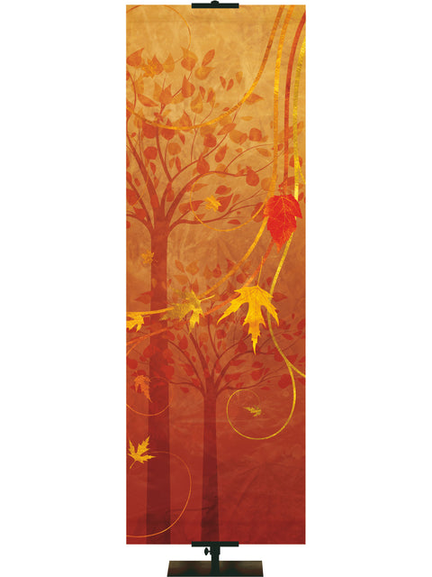 Satin banner with Autumn Leaves in beautiful foil and fall colors.