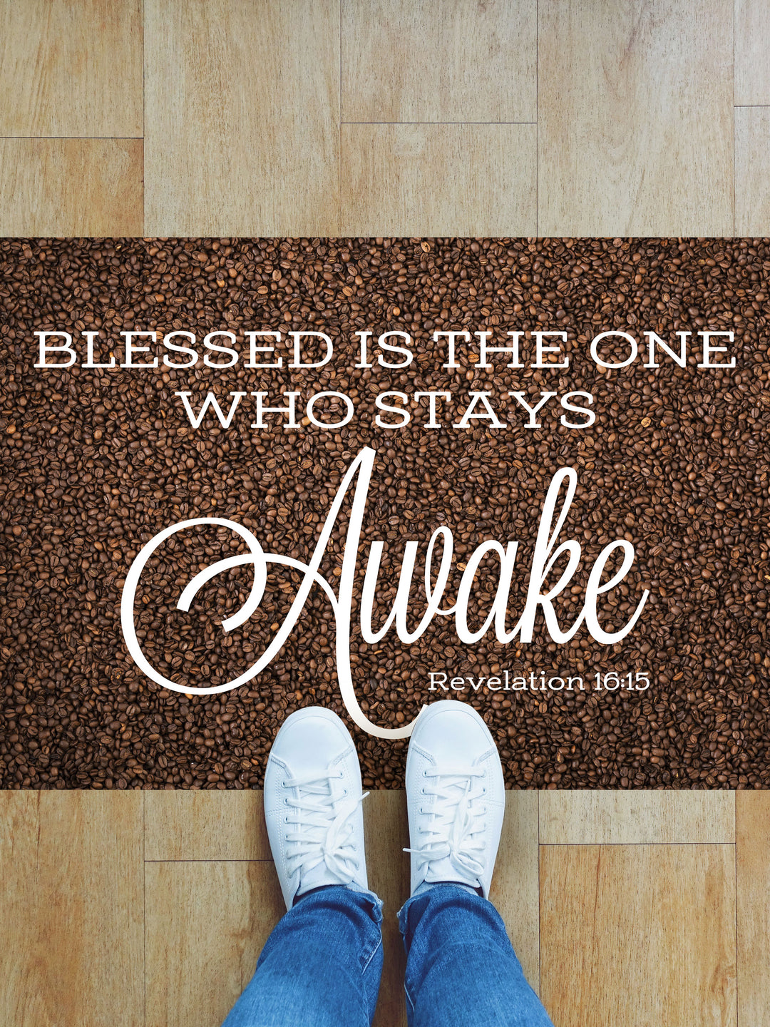 Blessed Is The One Who Stays Awake Coffee Vinyl Kitchen Mat - Floors - PraiseBanners