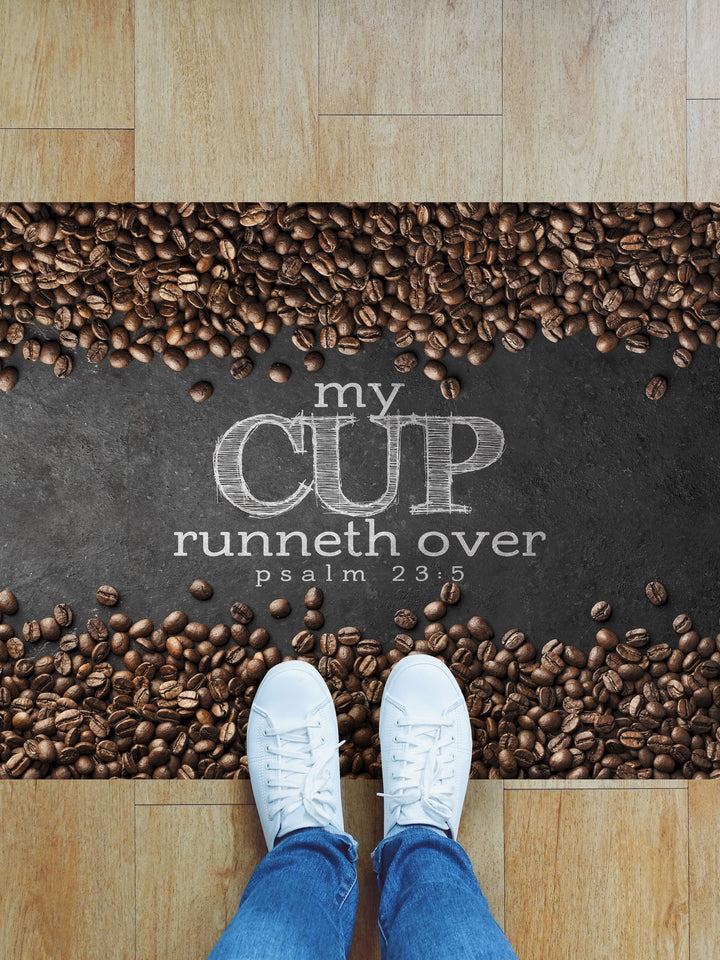 Cup Runneth Over Coffee Vinyl Kitchen Mat - Floors - PraiseBanners