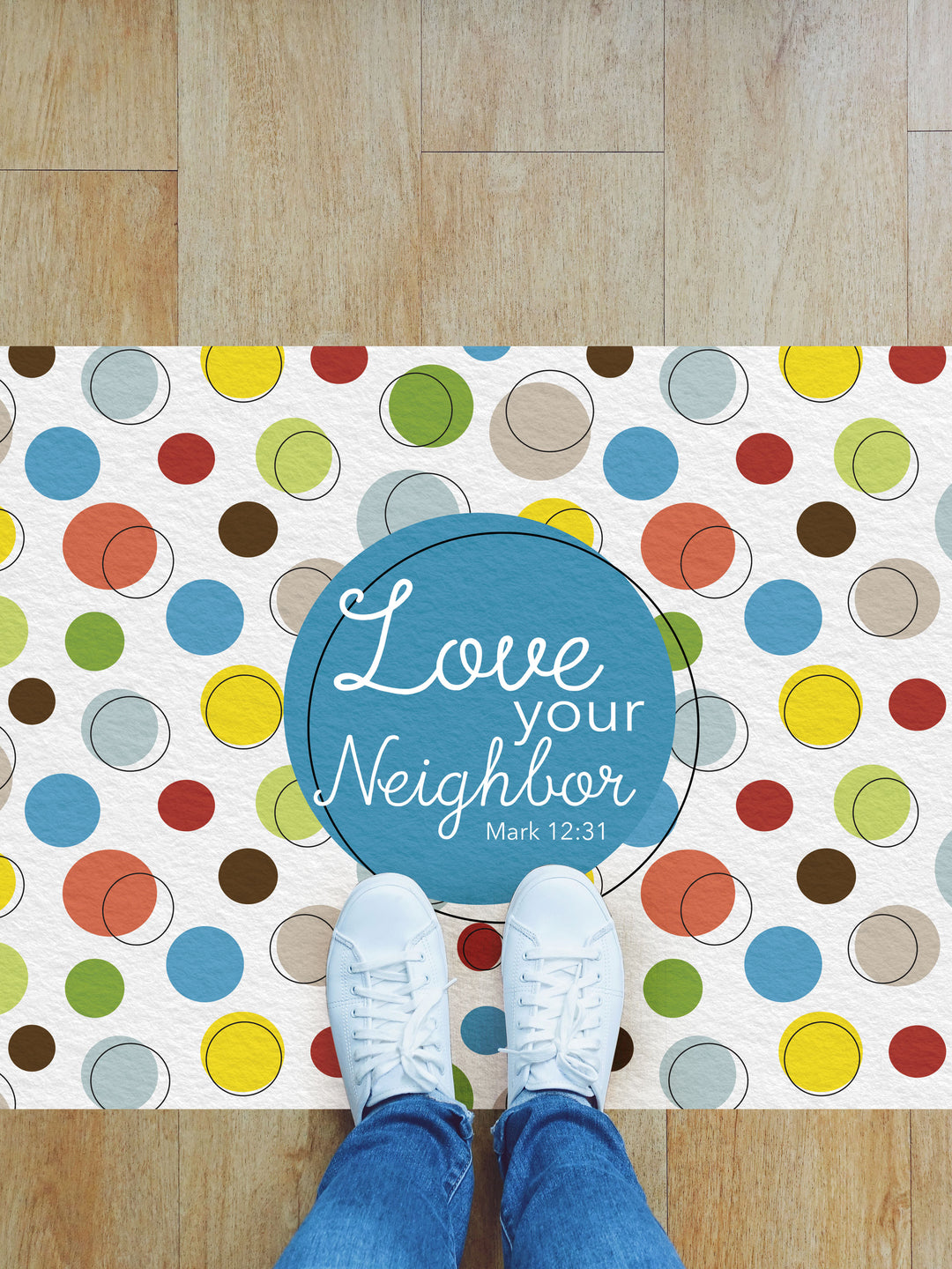 Polychrome Dots - Love Your Neighbor Vinyl Kitchen Mat - Floors - PraiseBanners