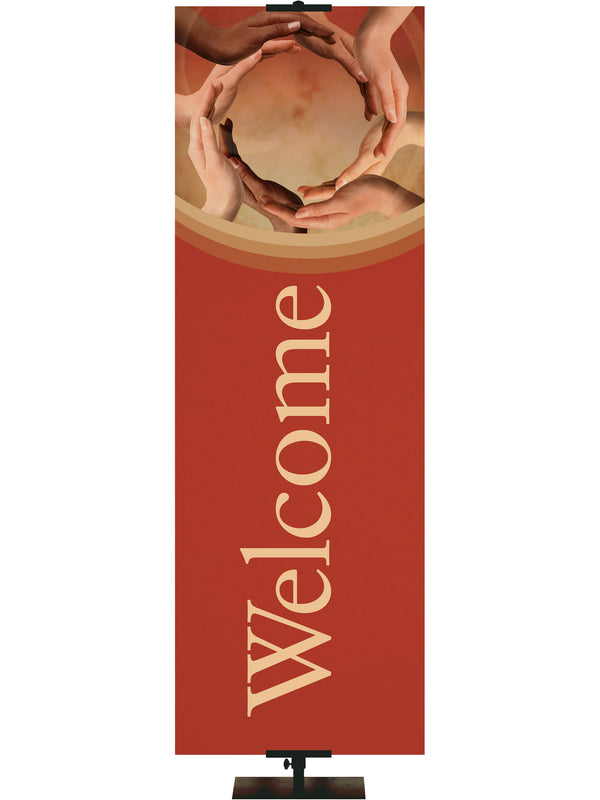 Stock Welcome Banner Hands Circle