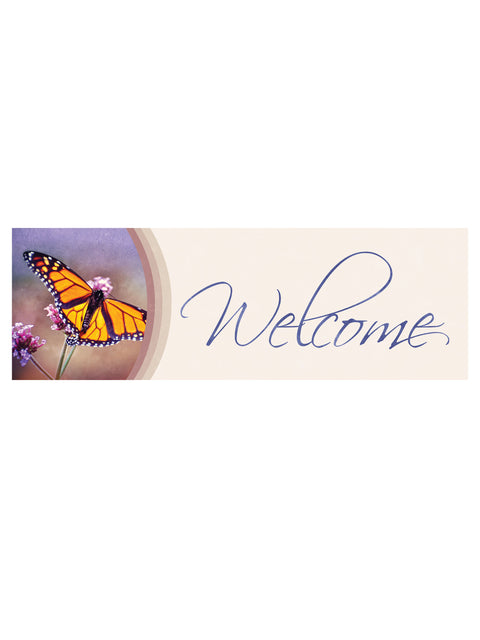 Stock Welcome Banner Butterfly on White