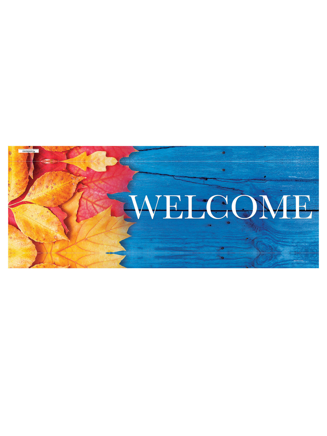 Stock Welcome Banner Fall Leaves and Blue Wooden Fence