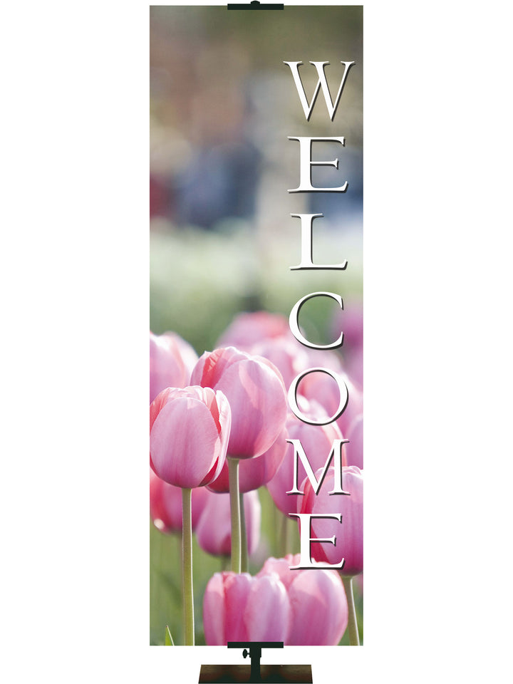 Custom Welcome Banner Spring Tulips - Custom Welcome Banners - PraiseBanners