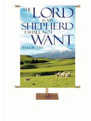 The Lord is My Shepherd Green Pastures with sheep Words of Hope Banner