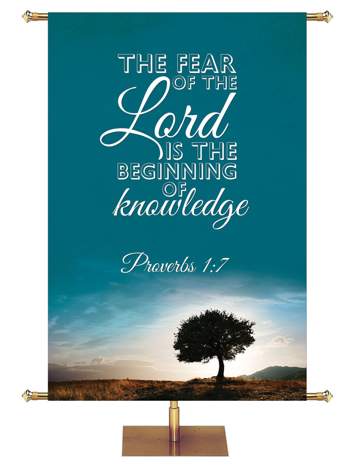 Beginning of Knowledge Banner Words of Wisdom Proverbs 1:7 in 6 Color Options