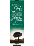 Straight Paths Banner Words of Wisdom Proverbs 3:6 in Blue, Green, Purple, Red, Sienna, Teal