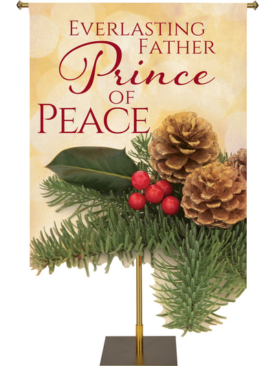 Contours Christmas Banner Prince of Peace with Sculpted Pine Cones with Berries