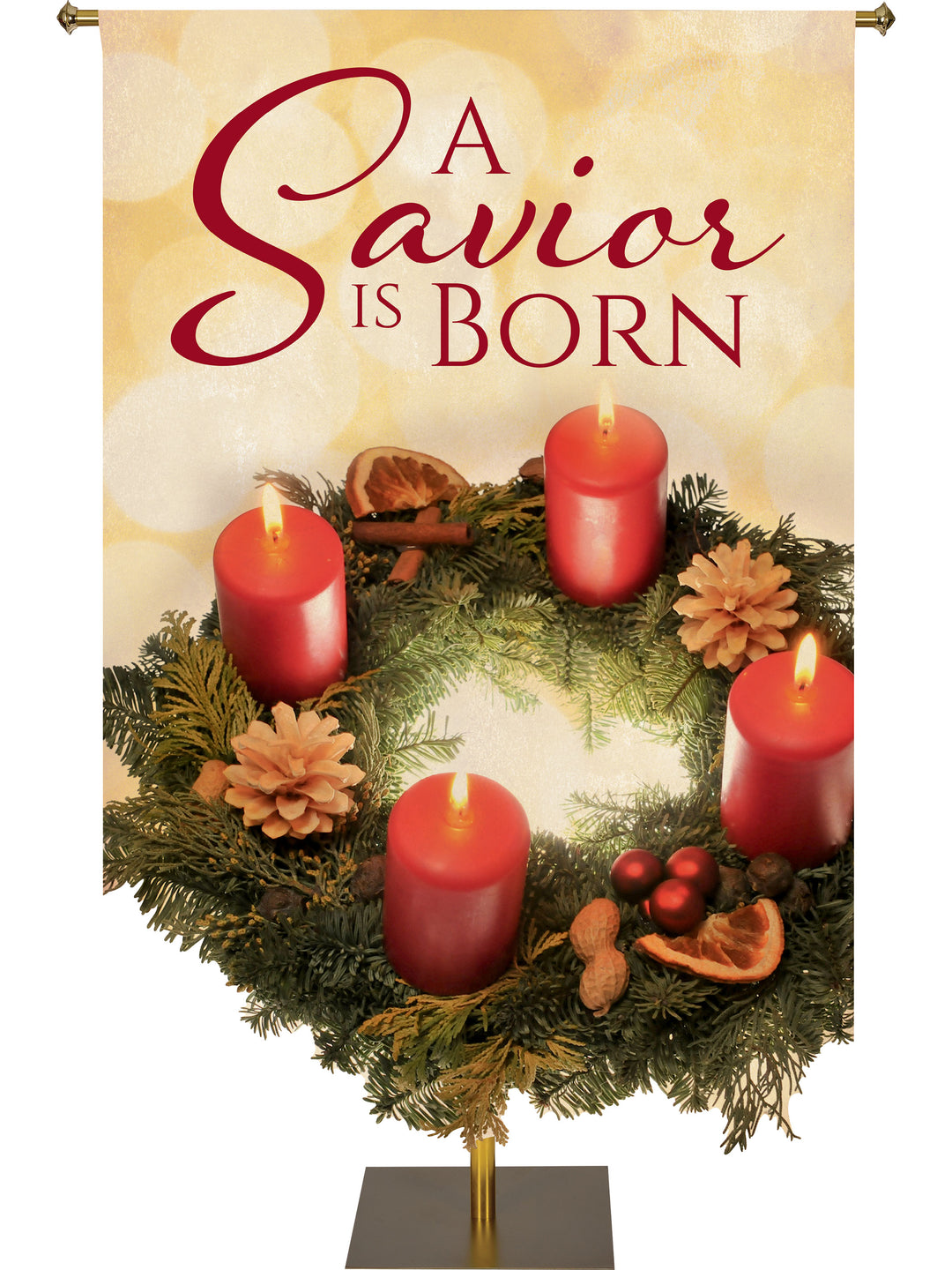 Contours Christmas Banner A Savior is Born with Sculpted Christmas Wreath