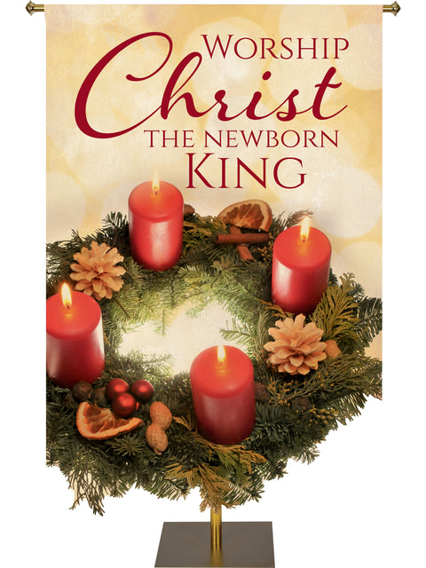 Contours Christmas Banner Worship Christ the Newborn King with Sculpted Christmas Wreath