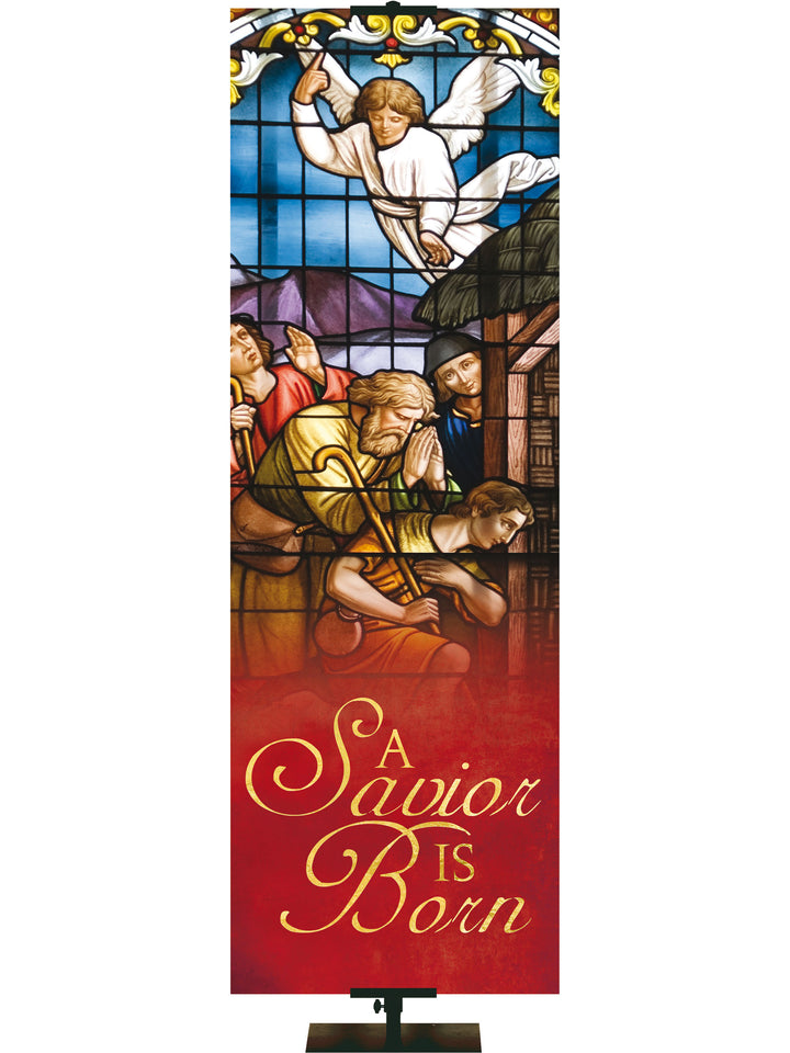Stained Glass Christmas A Savior is Born - Christmas Banners - PraiseBanners