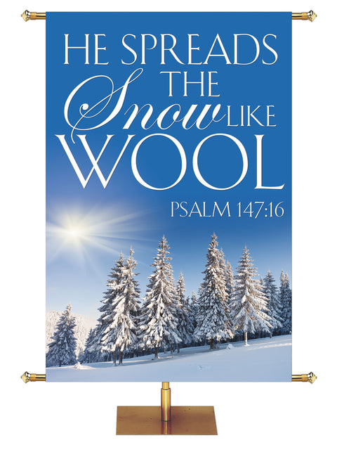 Portraits of Sacred Winter He Spreads the Snow D - Christmas Banners - PraiseBanners