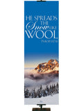 Portraits of Sacred Winter He Spreads the Snow F - Christmas Banners - PraiseBanners