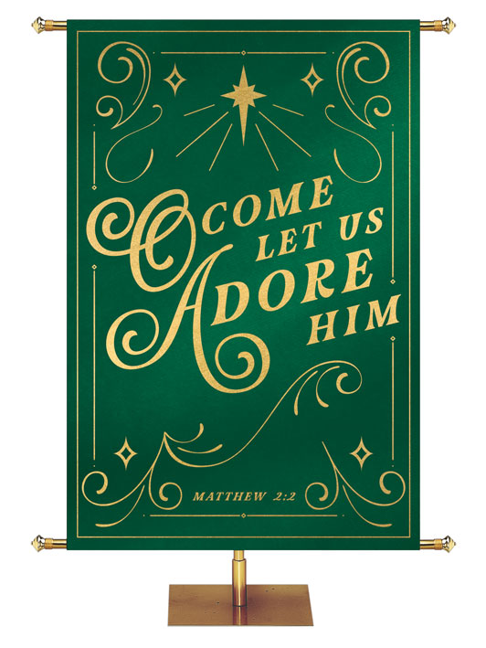 O Come Let Us Adore Him Shimmering Christmas Church Banner